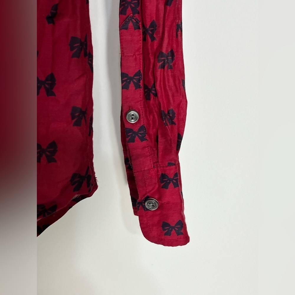 J. Crew Silk Cotton Popover in Bows Professional Holiday Red Top Blouse Size 2 - Picture 4 of 10